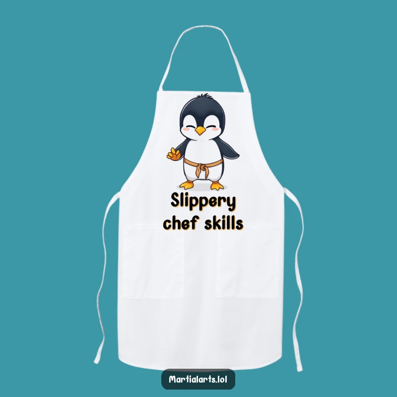 Funny Penguin Karate Apron: Kitchen Fighter with a Clumsy Wobble, Cooking Funny Gift