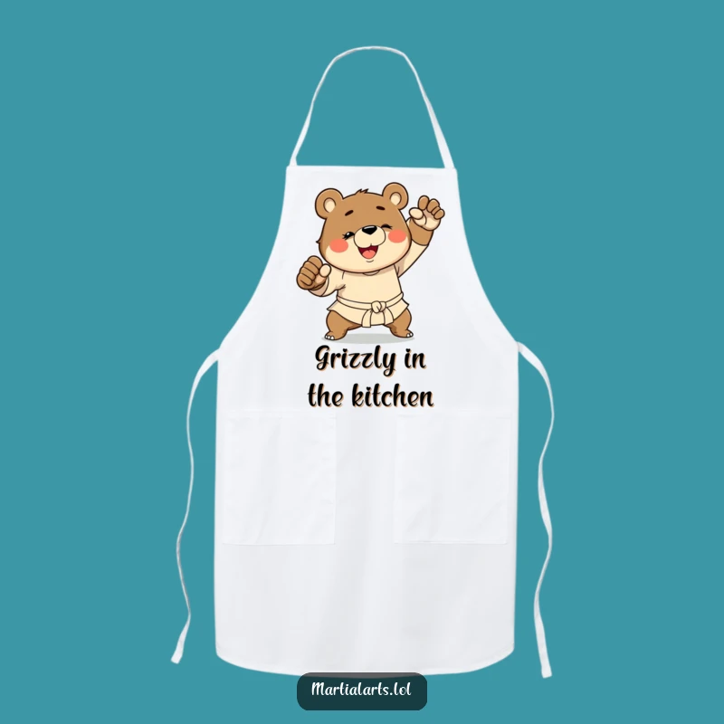 Funny Chef Bear Martial Arts Apron: Cook with Power and Punch!
