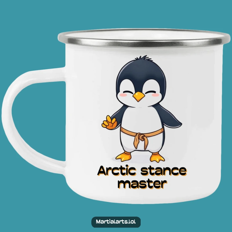 Funny Penguin Karate Camping Mug: Rugged and Clumsy Penguin, Outdoor Funny Gift