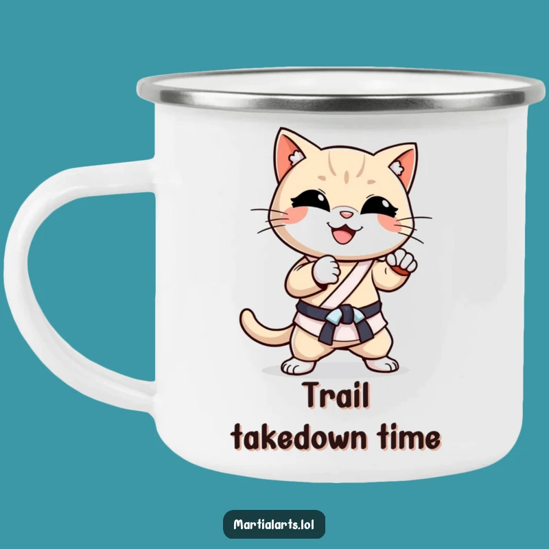 Funny Cat Karate Chop Camping Mug: Durable Martial Arts Drinkware for Outdoors