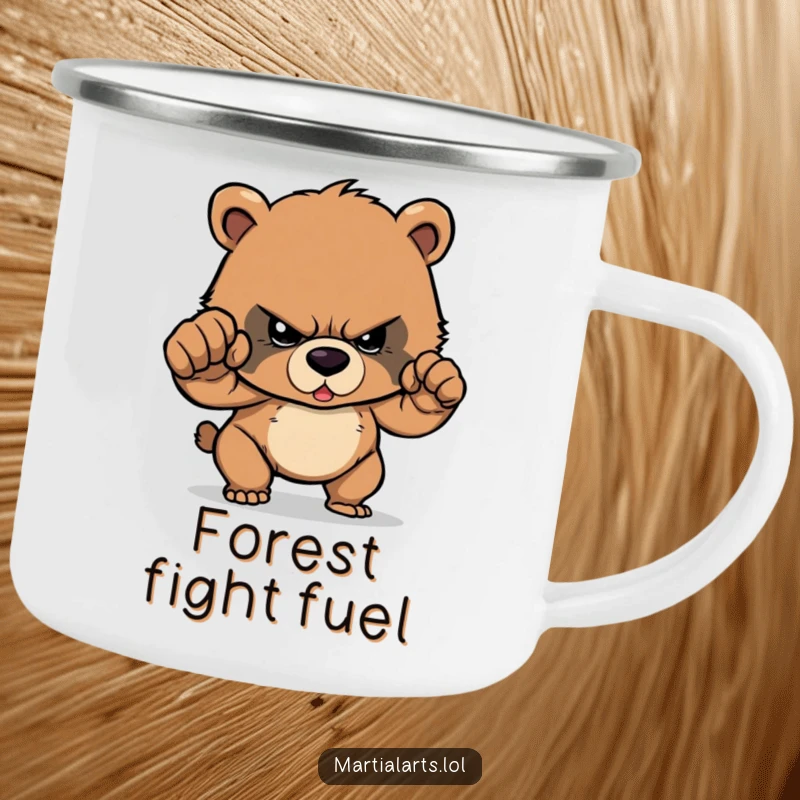 Funny Camping Mug: A determined bear cub focuses intensely, ready to deliver a punch on this rugged mug.