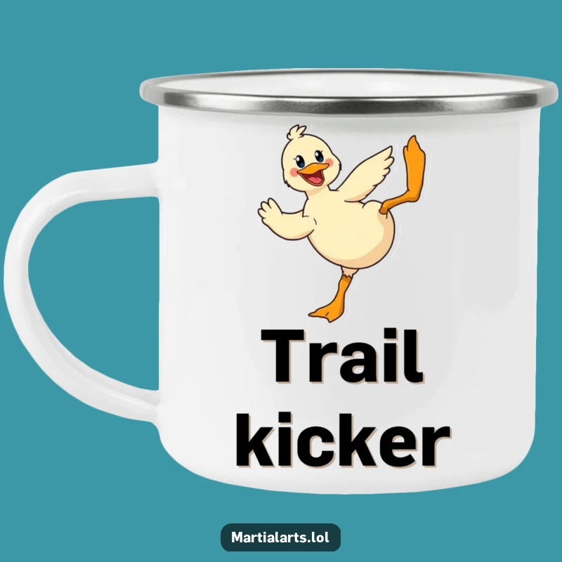 Funny Duck Campfire Mug: Cheerful Flying Kick Outdoor Gift