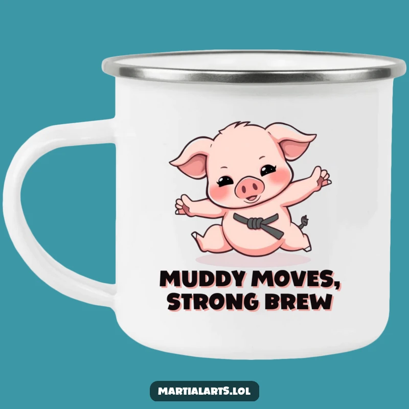 Funny Piglet Martial Arts Camping Mug: Rugged Porky Brew, Durable Funny Gift