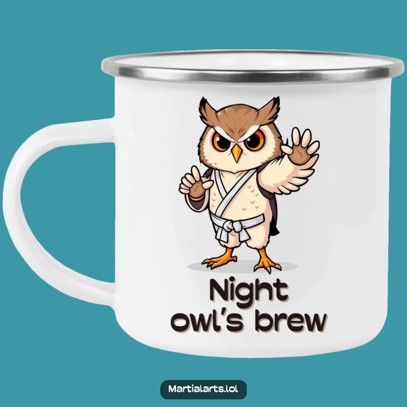 Funny Proud Owl Karate Camping Mug - Wise Outdoor Warrior