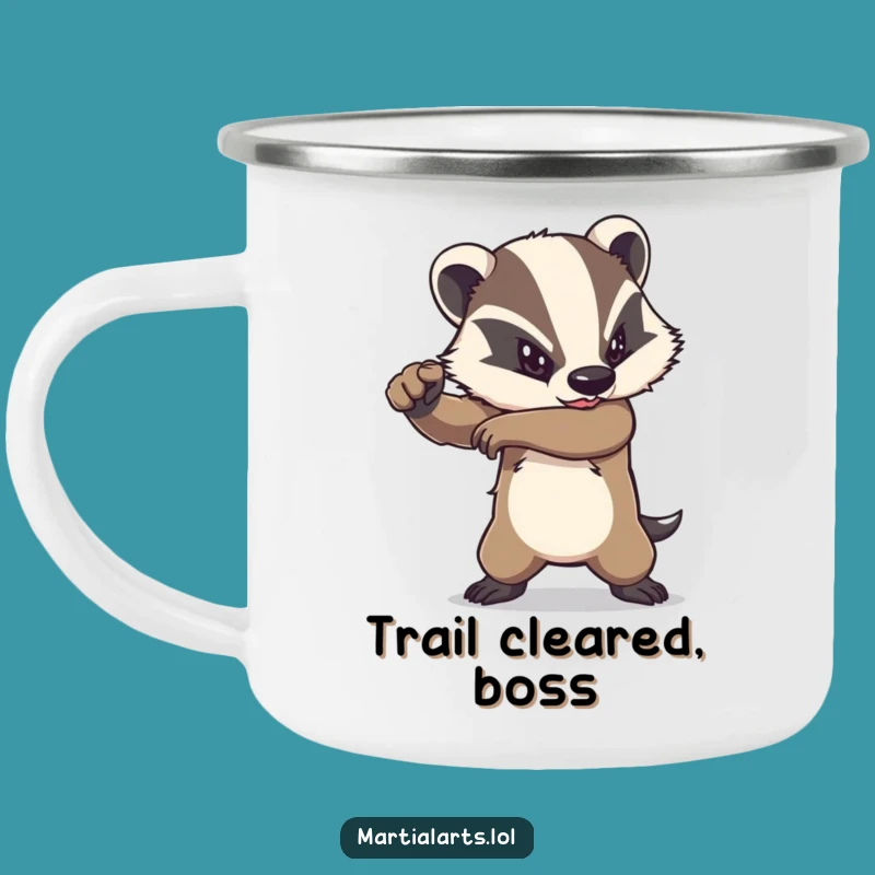 Funny Determined Badger Elbow Camping Mug - Tough Outdoor Strike