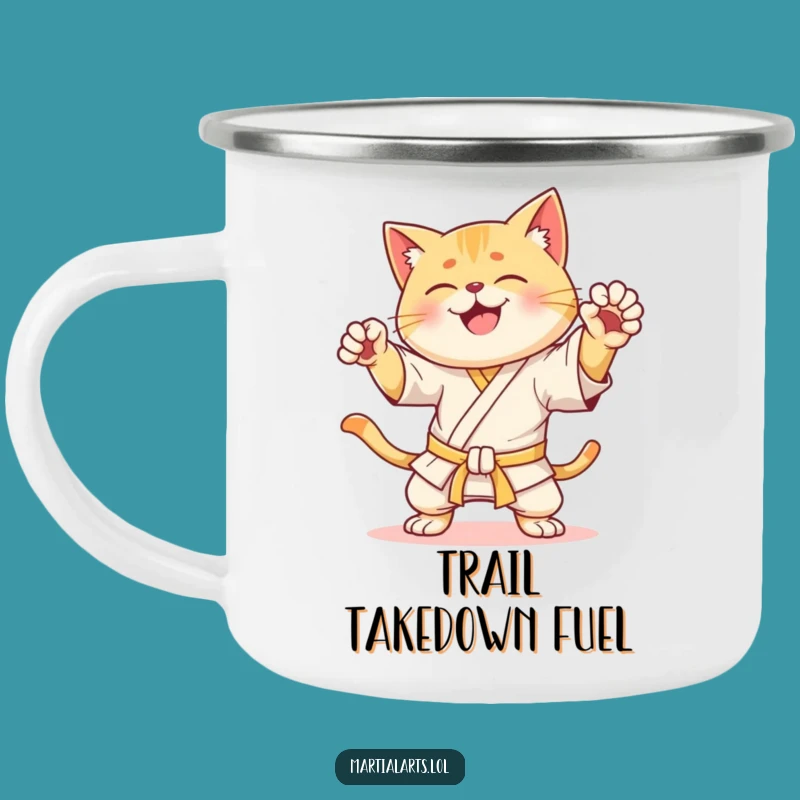 Funny Karate Cat Camping Mug: Durable and Hilarious Outdoor Adventure Gift