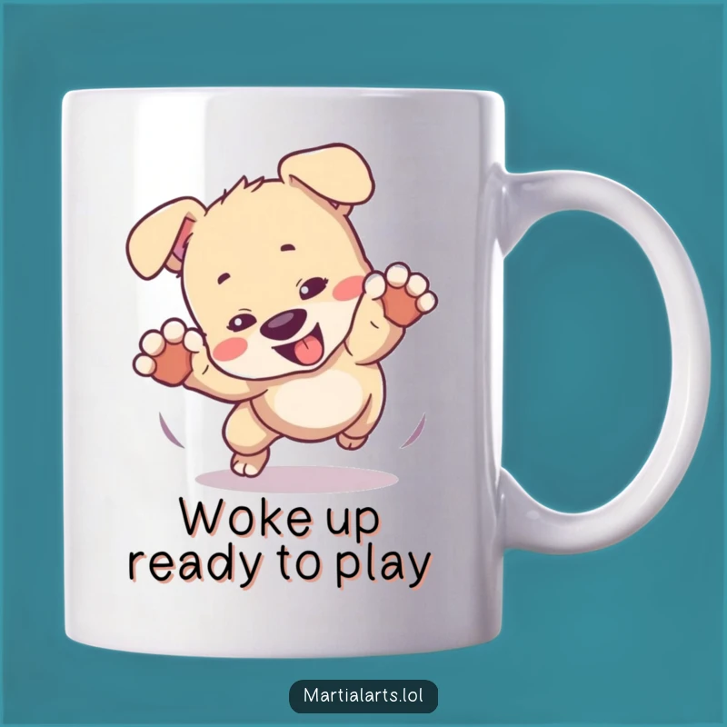 Funny Puppy Play Fight Mug: Adorable Action Gift for Dog Lovers