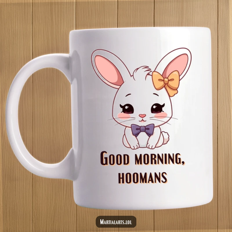 Funny Rabbit Bow Mug: A cheerful rabbit performing a deep, formal bow with a serious yet playful expression.