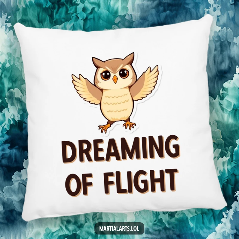 Funny Owl Pillow: A playful owl balancing in a martial arts stance, offering humorous comfort and zen decor.