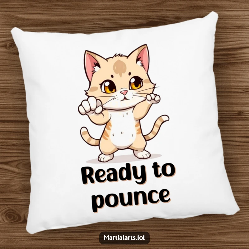 Funny Cat Punch Pillow: A curious cat practicing a punch, offering plush comfort and a humorous, dynamic accent to any seating area.