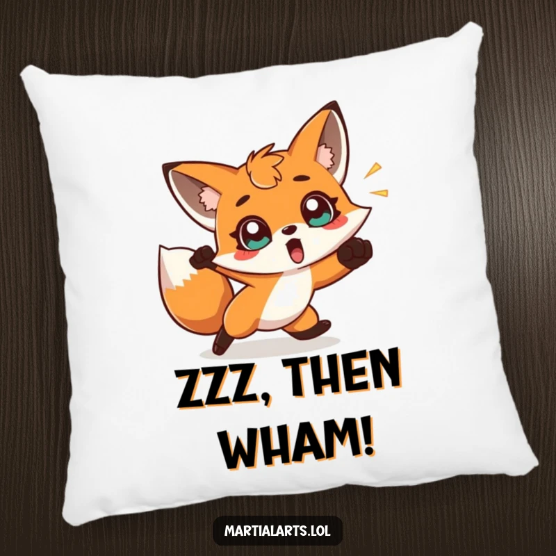 Funny pillow with a surprised fox dodging a punch, providing comfortable decor with humorous evasive action.