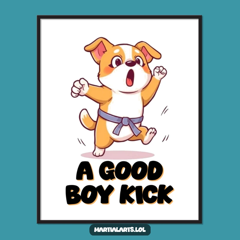 Funny Dog Kick Digital Art Print: Humorous Martial Arts Decor for Pet Lovers
