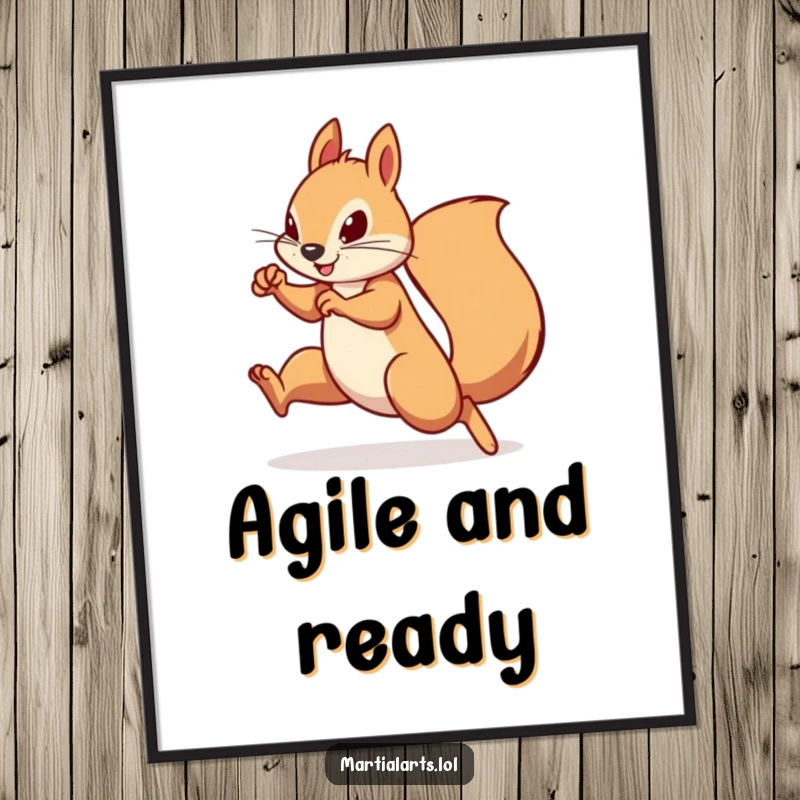 Funny Squirrel Digital Print: A determined squirrel in a swift, agile martial arts stance, offering instant humorous decor.