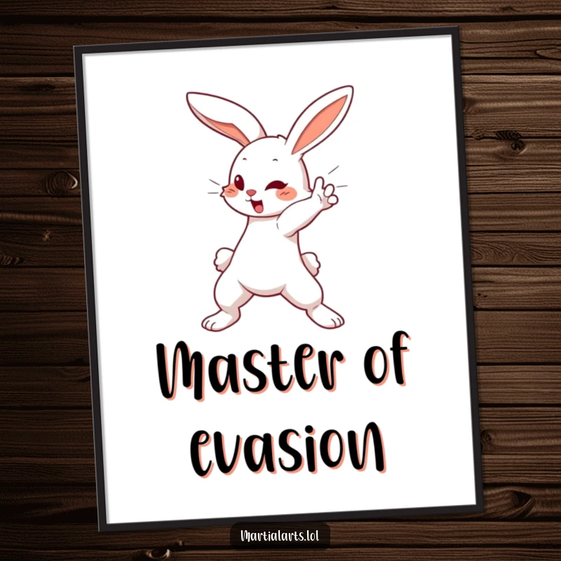 Funny Digital Art Print: A cute bunny executing a swift blocking motion, conveying humorous alertness and protective energy.
