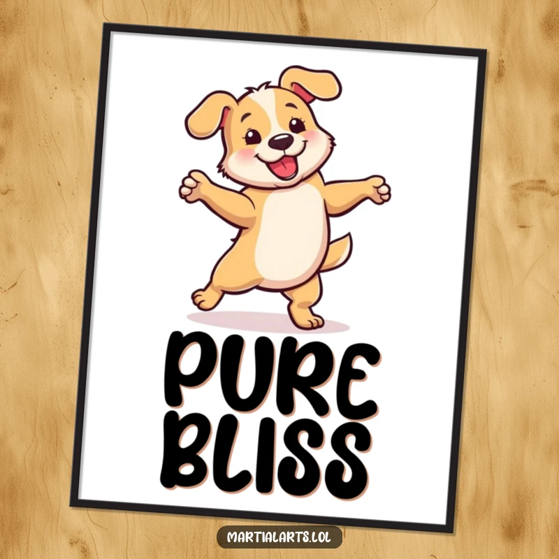 Funny digital art print of a dog in a playful, energetic spin, ideal for humorous wall decor.