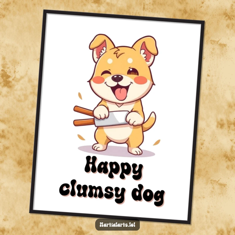 Funny Dog Digital Print: A silly dog attempting a clumsy, enthusiastic karate chop, offering instant humorous decor.