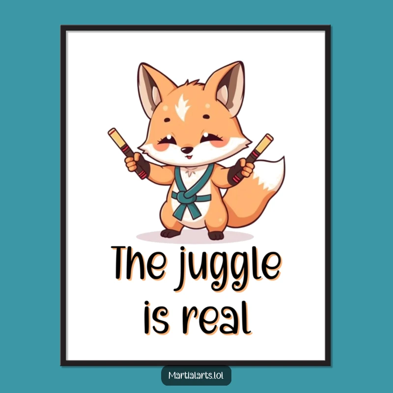 Funny Fox Nunchuck Digital Art: Printable Martial Arts Decor for Sly Spaces