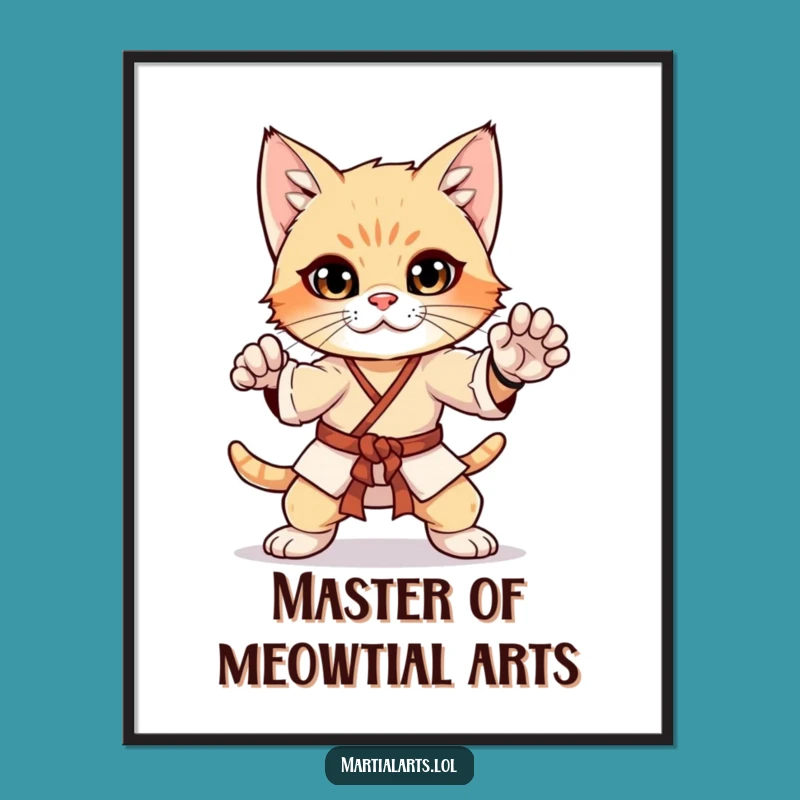 Funny Curious Kitten Martial Arts Digital Print - Karate Cat Art
