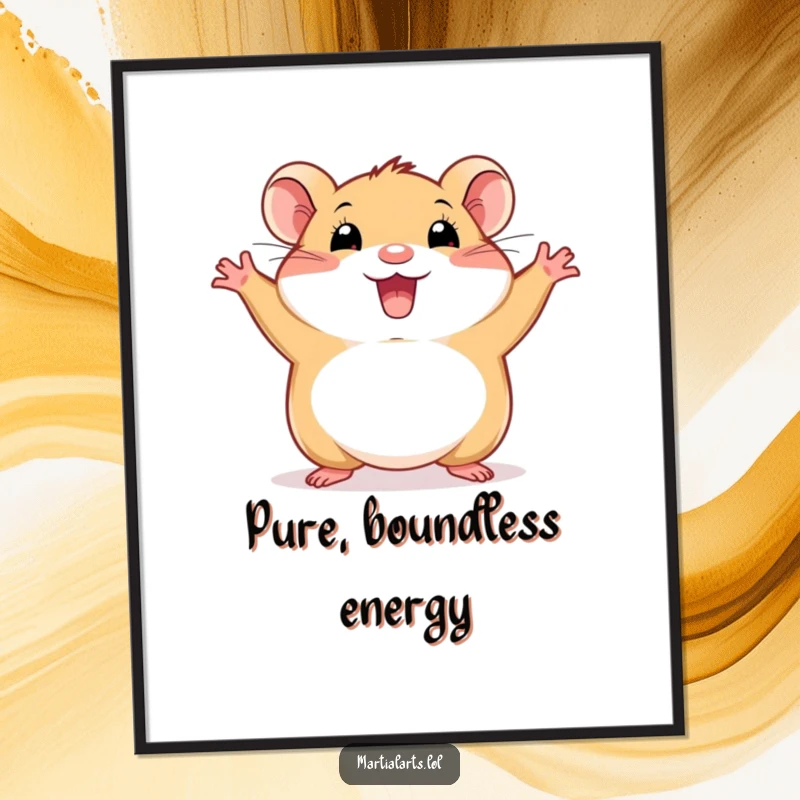 Funny hamster digital art print of a happy animal in a wide, energetic stance, ideal for lively wall decor.