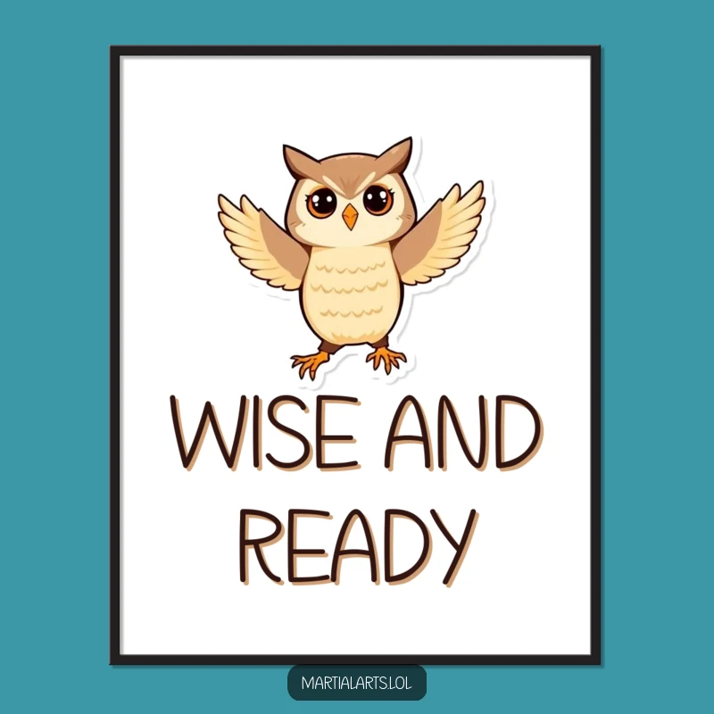 Funny Owl Martial Arts Digital Print: Playful Wisdom Art Gift