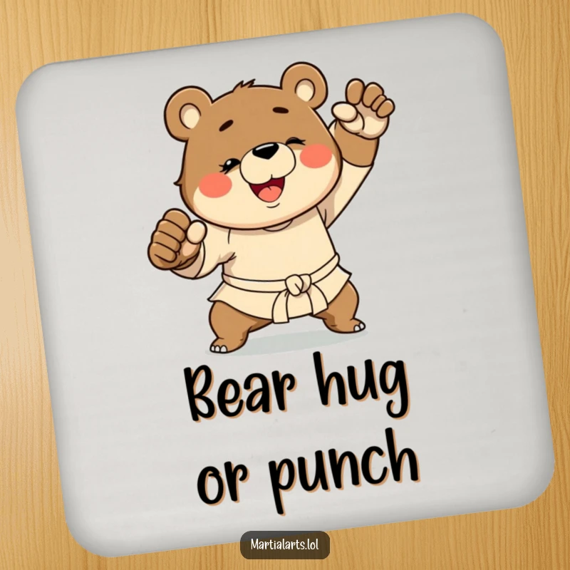 Funny Bear Martial Arts Coasters: A bear in a dynamic fighting pose, offering humorous defense for tables and a smile.