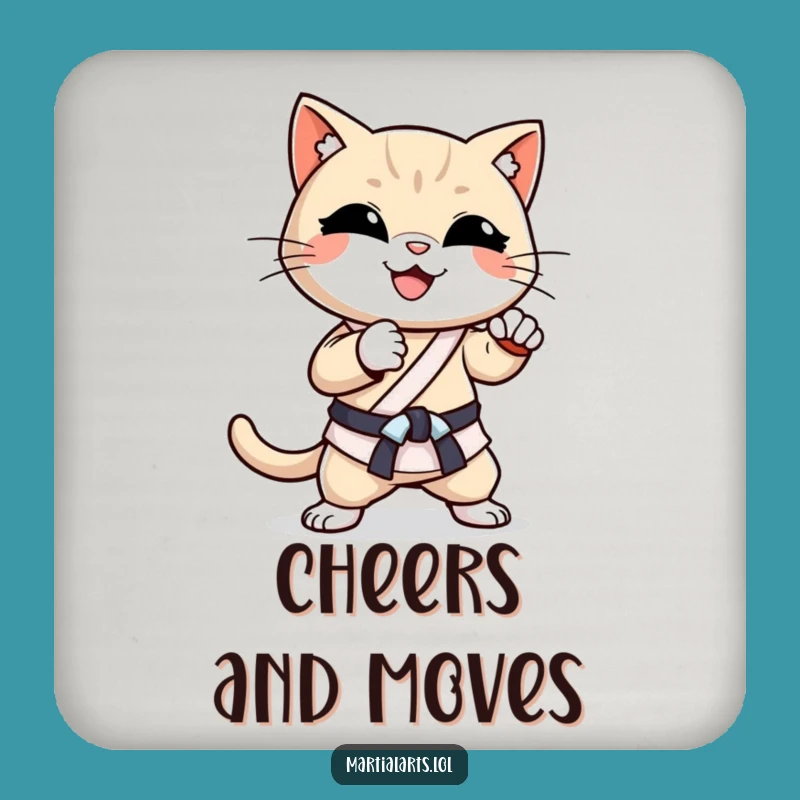 Funny Cat Karate Chop Coaster Set: Martial Arts Drink Protection for Tables