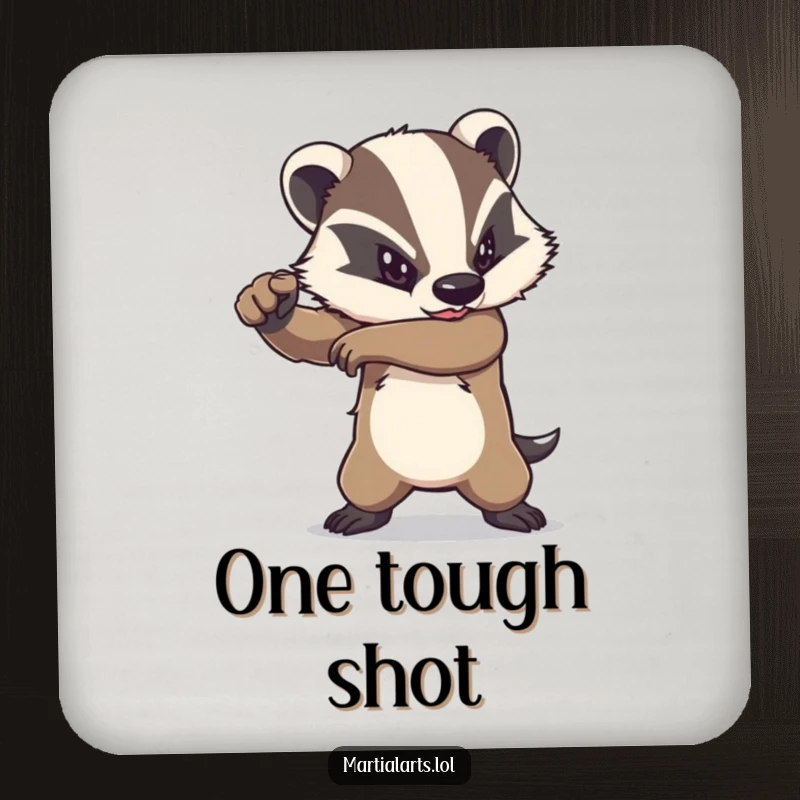 Funny badger elbow strike coaster with a determined animal delivering a powerful strike, protecting surfaces with fierce flair.