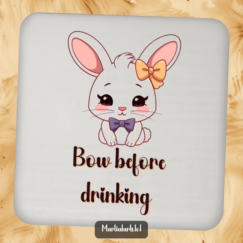 Funny Rabbit Bow Coaster: A cheerful rabbit performing a deep bow, protecting surfaces with polite humor.