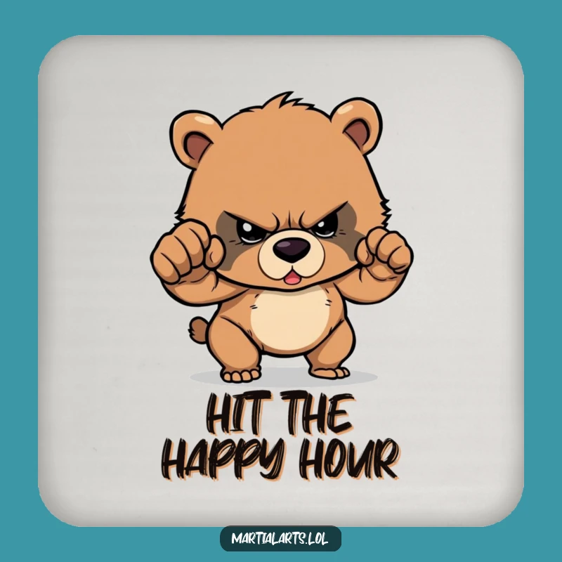 Funny Determined Bear Cub Punch Coaster - Protect with Power