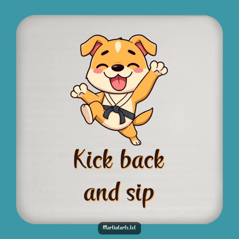 Funny Dog Karate Coaster - Protect Surfaces with Kicking Humor Gift