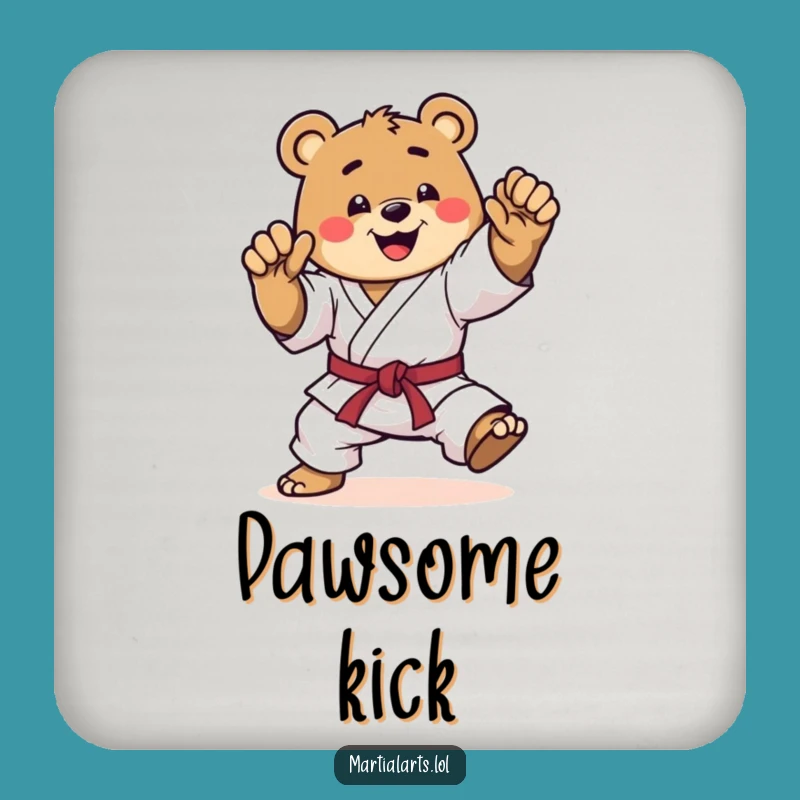 Funny Karate Bear Drink Coaster: Protect Surfaces with a Kicking Bear, Martial Arts Funny Gift