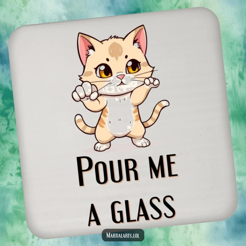 Funny Cat Punch Coasters: A curious cat practicing a punch, offering playful protection for surfaces and a humorous, conversation-starting design.