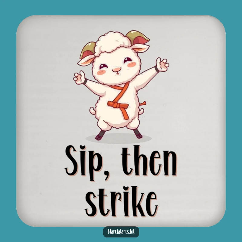 Funny Sheep Martial Arts Coaster: Protect Drinks with Humor!
