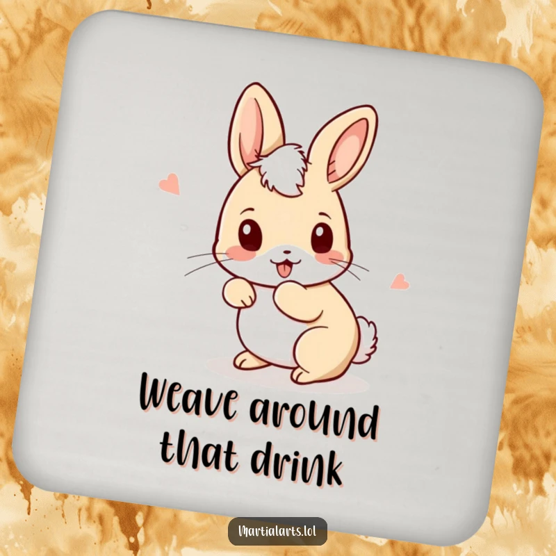 Funny Rabbit Coaster with a curious rabbit ducking and weaving with playful movements, offering humorous surface protection.