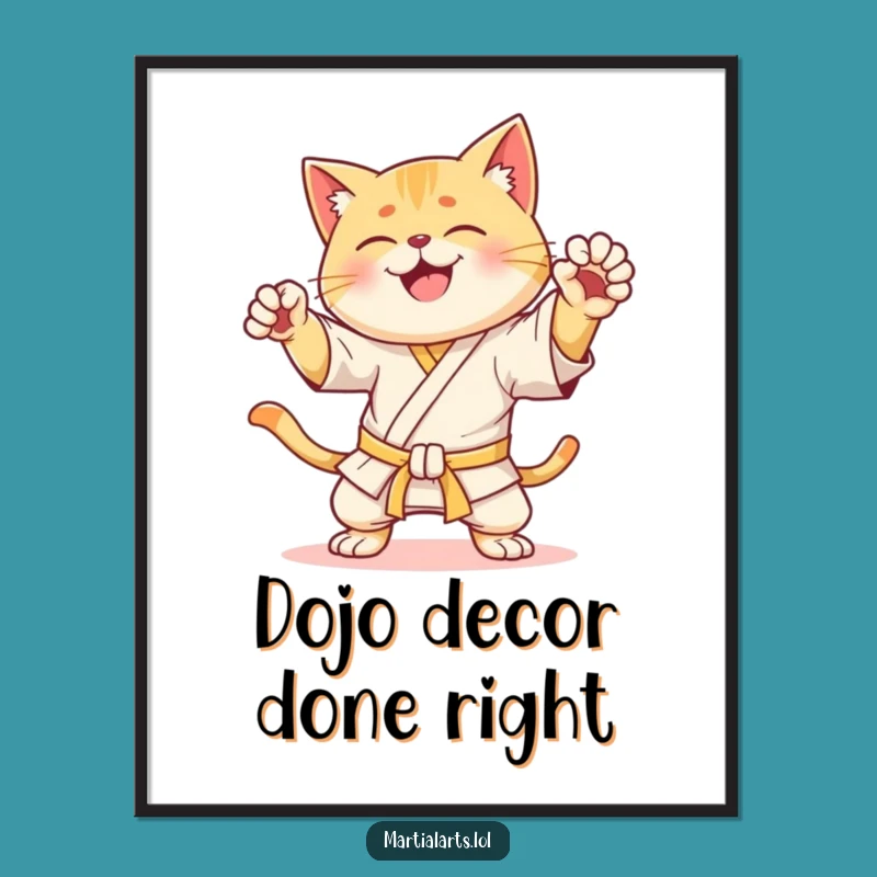 Funny Karate Cat Poster: Dynamic Art Print, Hilarious Wall Decor Gift