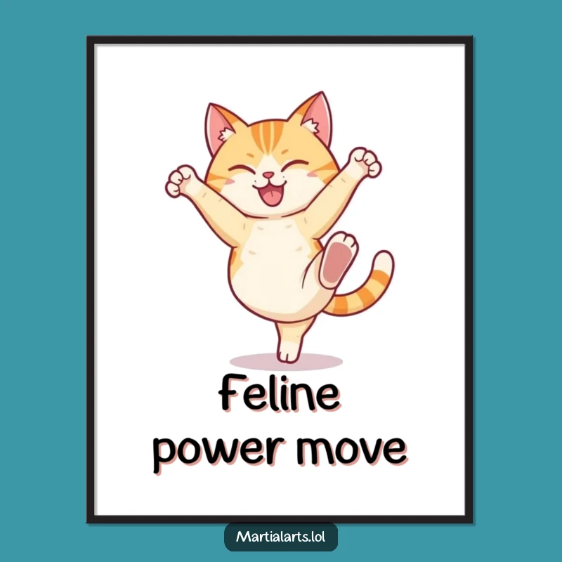 Funny Cat High Kick Poster: Dynamic Wall Art for Action Fans