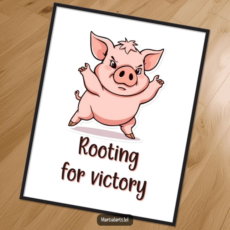 Funny determined pig in powerful low stance, strong funny wall art, perfect gift for motivation.