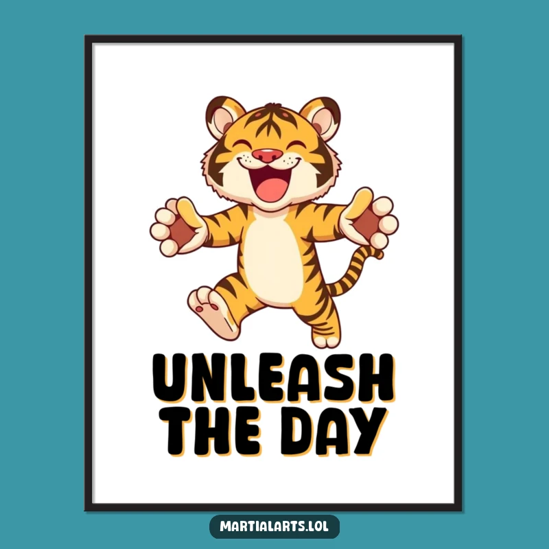Funny Tiger Leap Poster: Joyful Wall Art for Animal Enthusiasts Gift