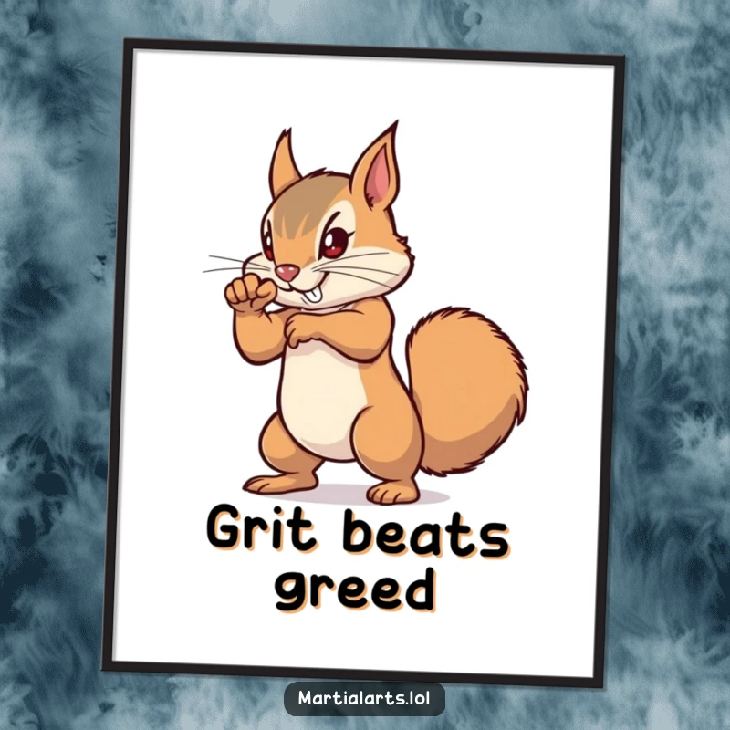 Funny Squirrel Punch Poster depicting a focused squirrel delivering a tiny, powerful punch, bringing humorous energy to decor.