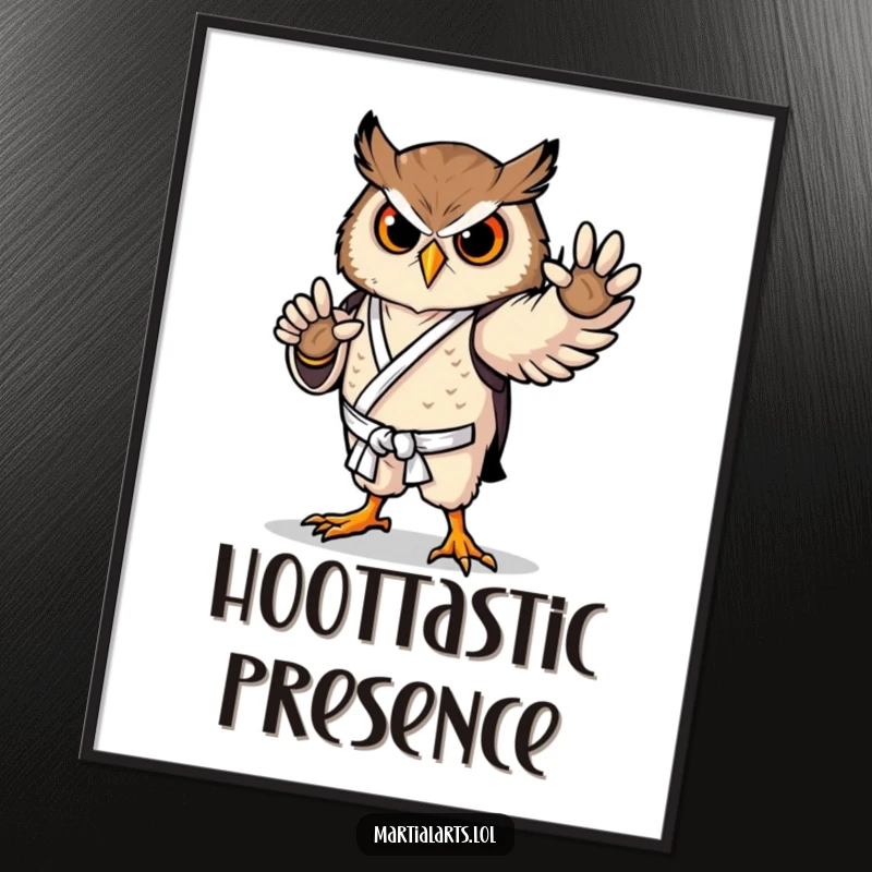 Funny owl karate poster showcasing a proud bird in a graceful pose, adding wise and humorous decor to any space.