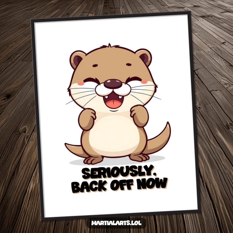 Funny poster print of a delighted otter in a humorous defensive stance, bringing a funny and charming vibe to wall decor.