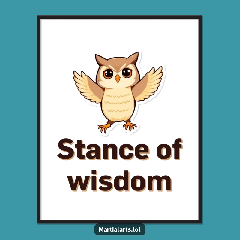 Funny Owl Martial Arts Poster: Playful Balance Wall Art Gift