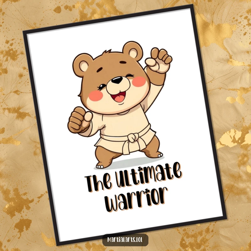 Funny Bear Martial Arts Poster: A bear in a dynamic martial arts stance, creating impactful and humorous wall decor for enthusiasts.