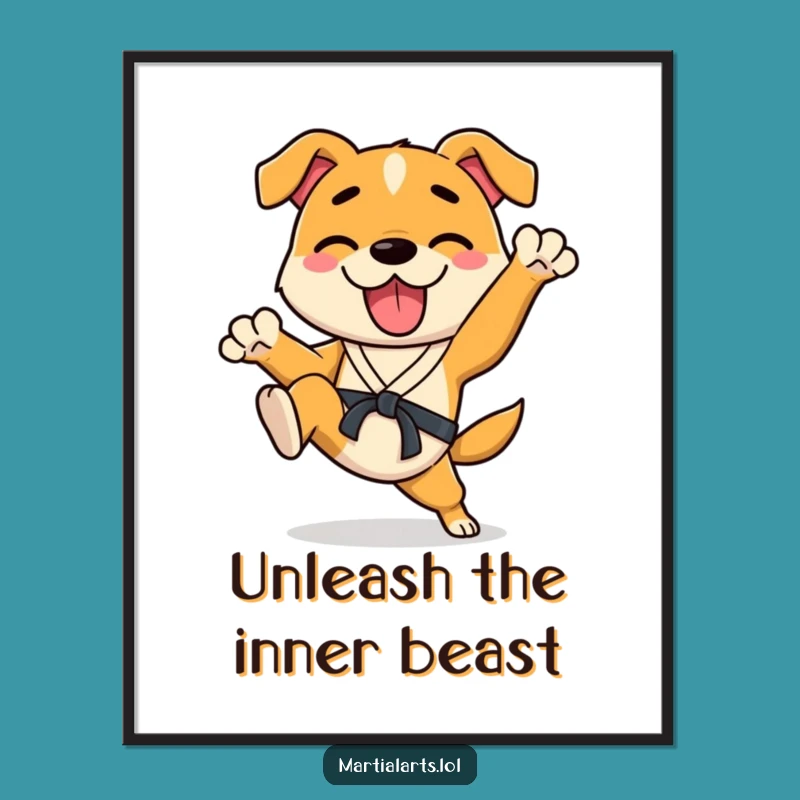 Funny Dog Karate Poster - Energetic Kicking Wall Art Gift