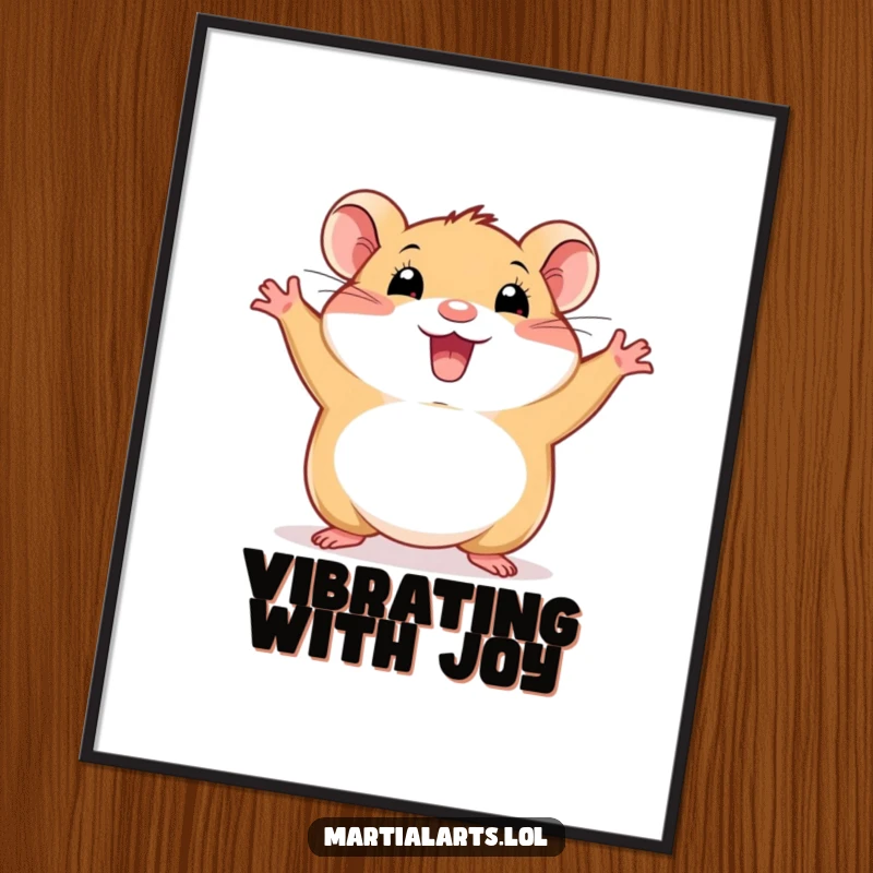 Funny hamster poster depicting a happy animal in a wide, energetic stance, bringing vibrant energy and joy to decor.