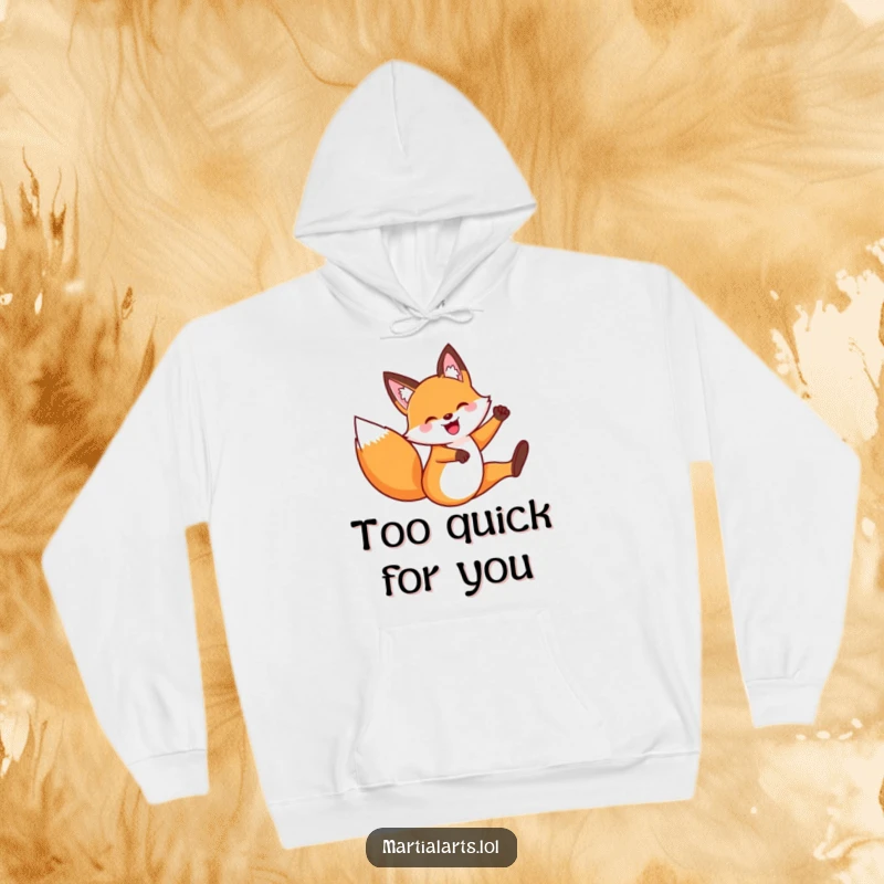 Funny Fox Flying Kick Hoodie: A happy fox executing a playful flying kick, providing cozy warmth and a dash of humorous action.