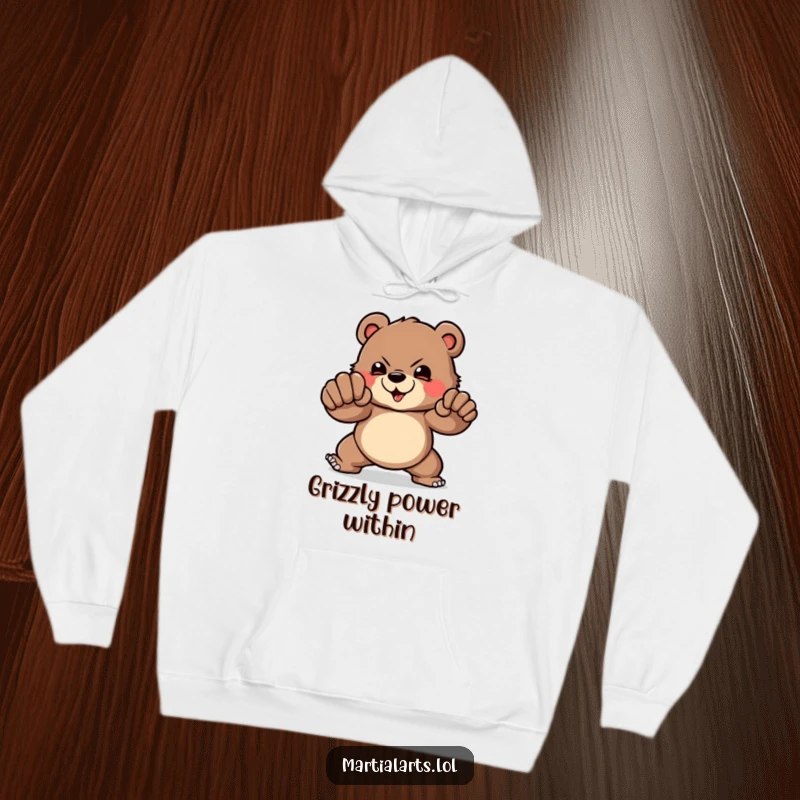 Funny Hoodie: A brave bear demonstrating a powerful punch, radiating strength and humorous, formidable energy.