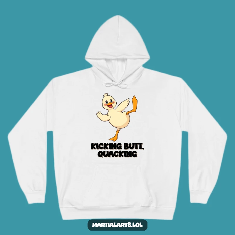 Funny Duck Flying Kick Hoodie: Cozy Action Gift
