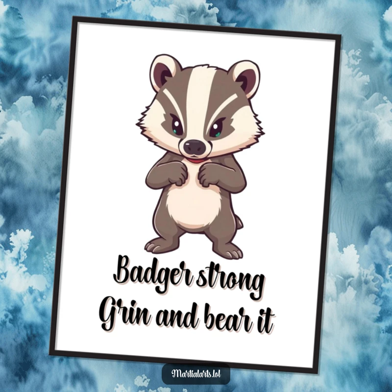 Funny Free Printable Wall Art: A brave badger stands strong in a defensive posture, adding a unique, humorous strength to the room.