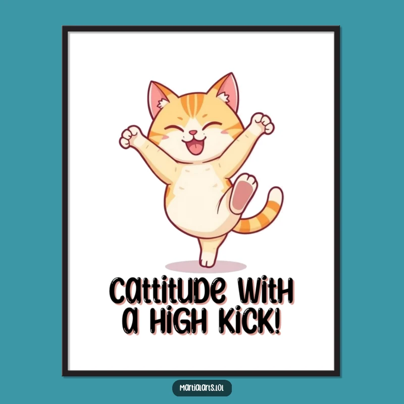 Funny Free Printable Wall Art: Cat High Kick - Dynamic & Whimsical Downloadable Art
